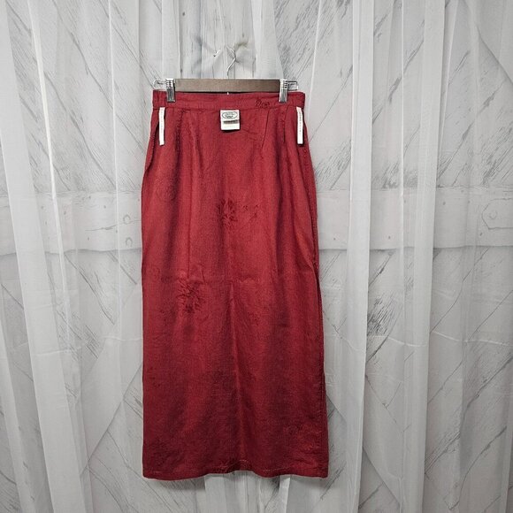 Laura Ashley Rusty Red Floral Skirt Boho Tru Wrap Linen Midi 8 - Picture 5 of 9